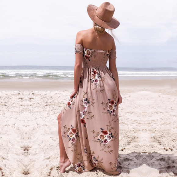 Sexy Off The Shoulder Floral Split Front Dress NEW - Picture 2 of 6